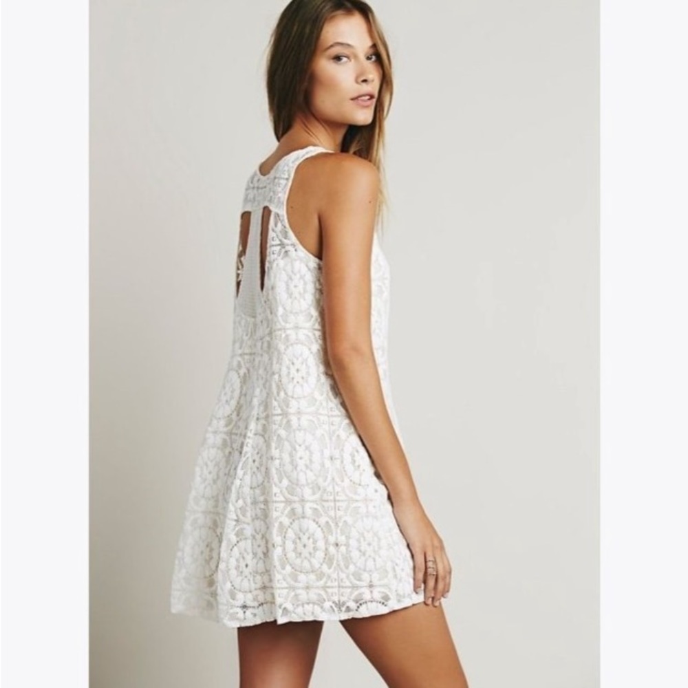 Free People Wallflower Cream Nude Lace Mini Dress Sz XS Feminine Cute Romantic - Picture 7 of 16